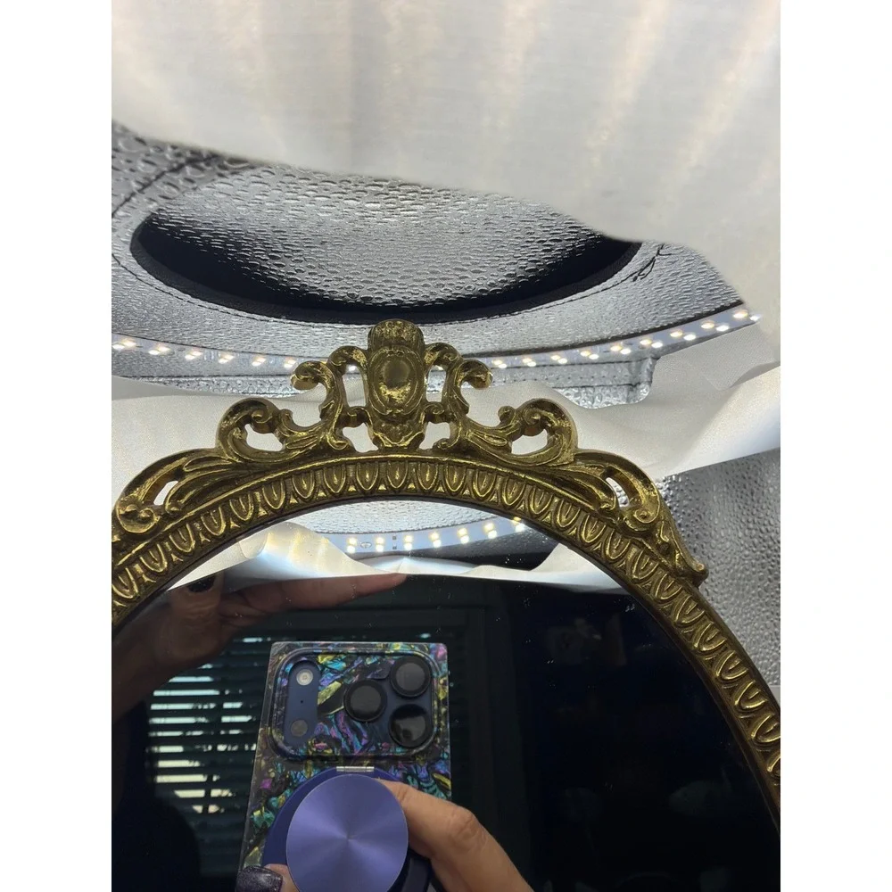 Vintage Brass Ornate Tabletop Vanity Mirror Swivel Oval Pedestal Victorian Style
